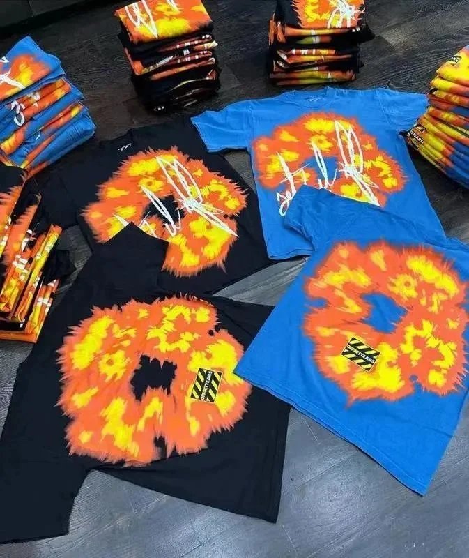 Off White Graphic Print Black Blue Streetwear T-Shirt