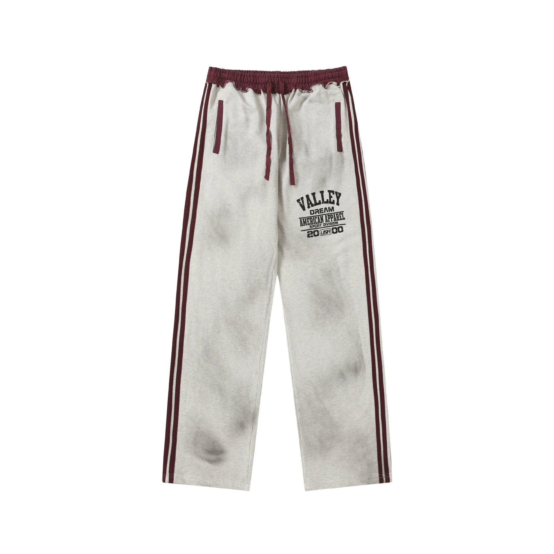 Valley Dream Gray Maroon Stripe Casual Sweatpants