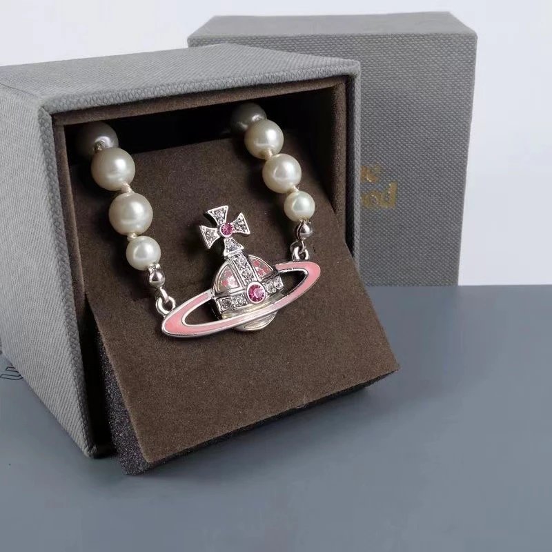 Vivienne Westwood Pink Enamel Orb Pearl Bracelet
