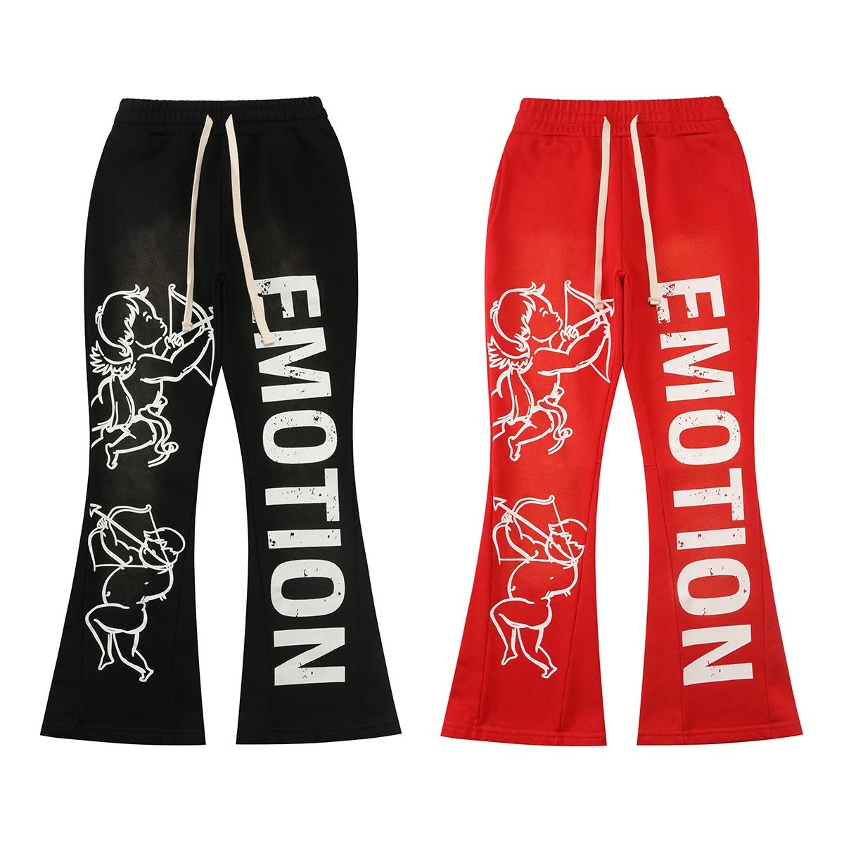 Cupid Print Black Red Flared Sweatpants