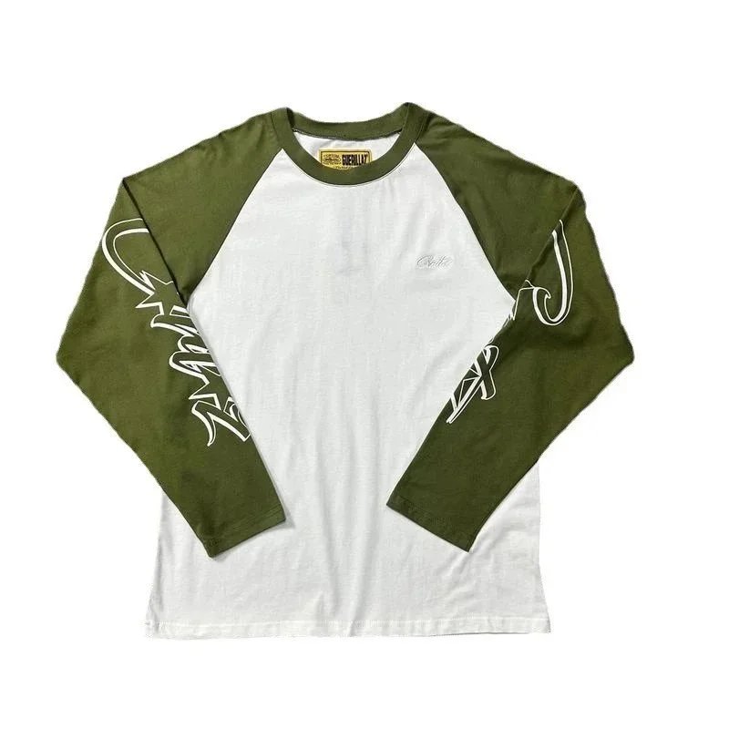 Sicilly Raglan Sleeve White Olive Green Streetwear Long Sleeve T-Shirt