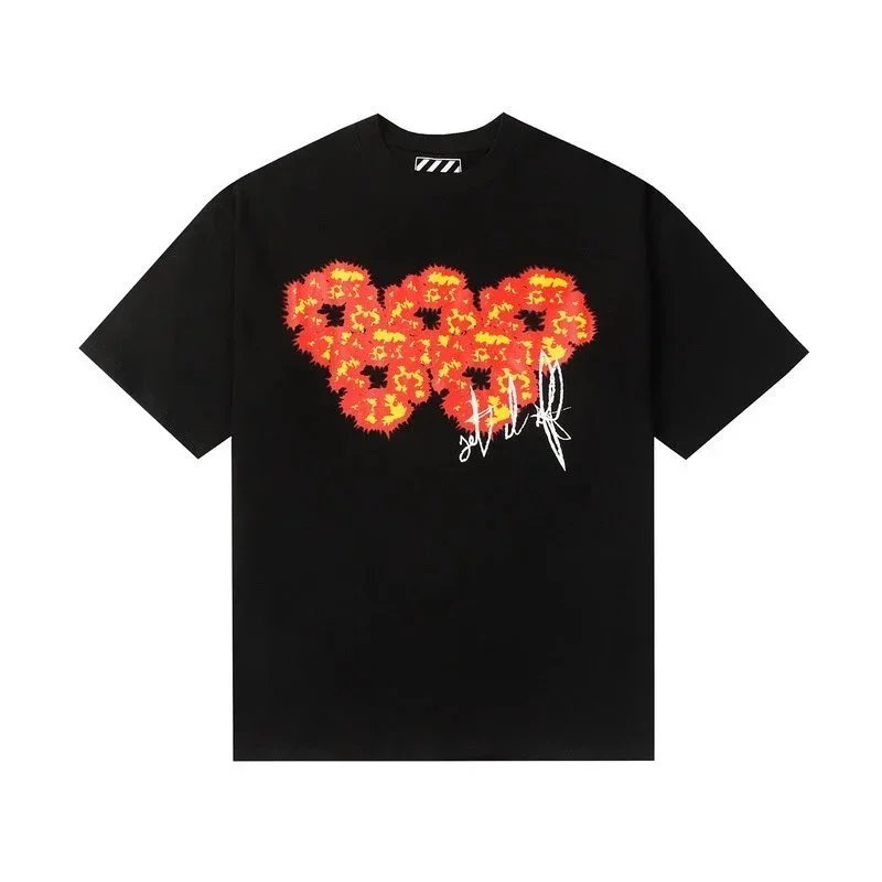 Off-White Heart Floral Print Black and Blue Oversized T-Shirt