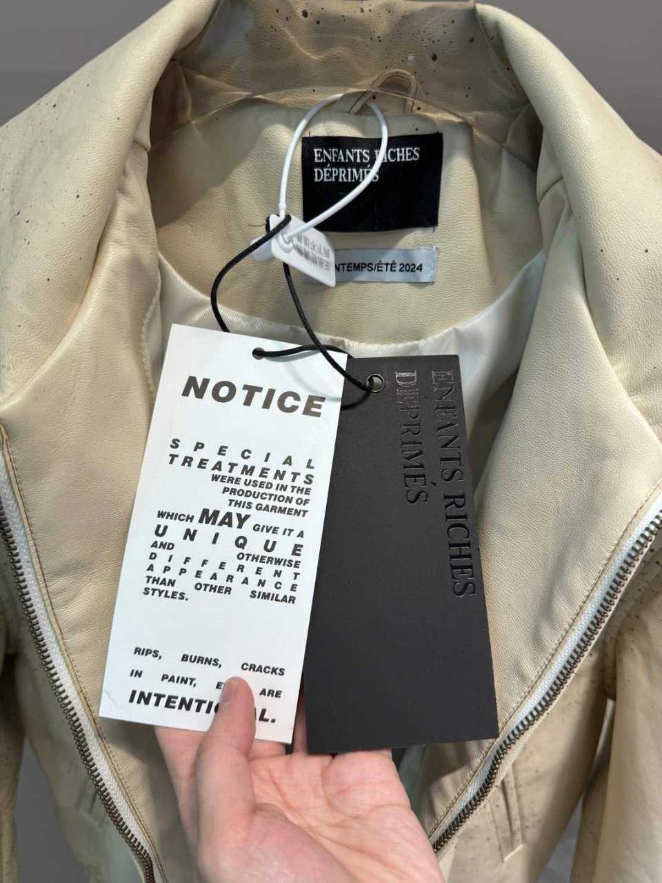 Off-White Leather Jacket Cream Graphic Splatter Art Bomber