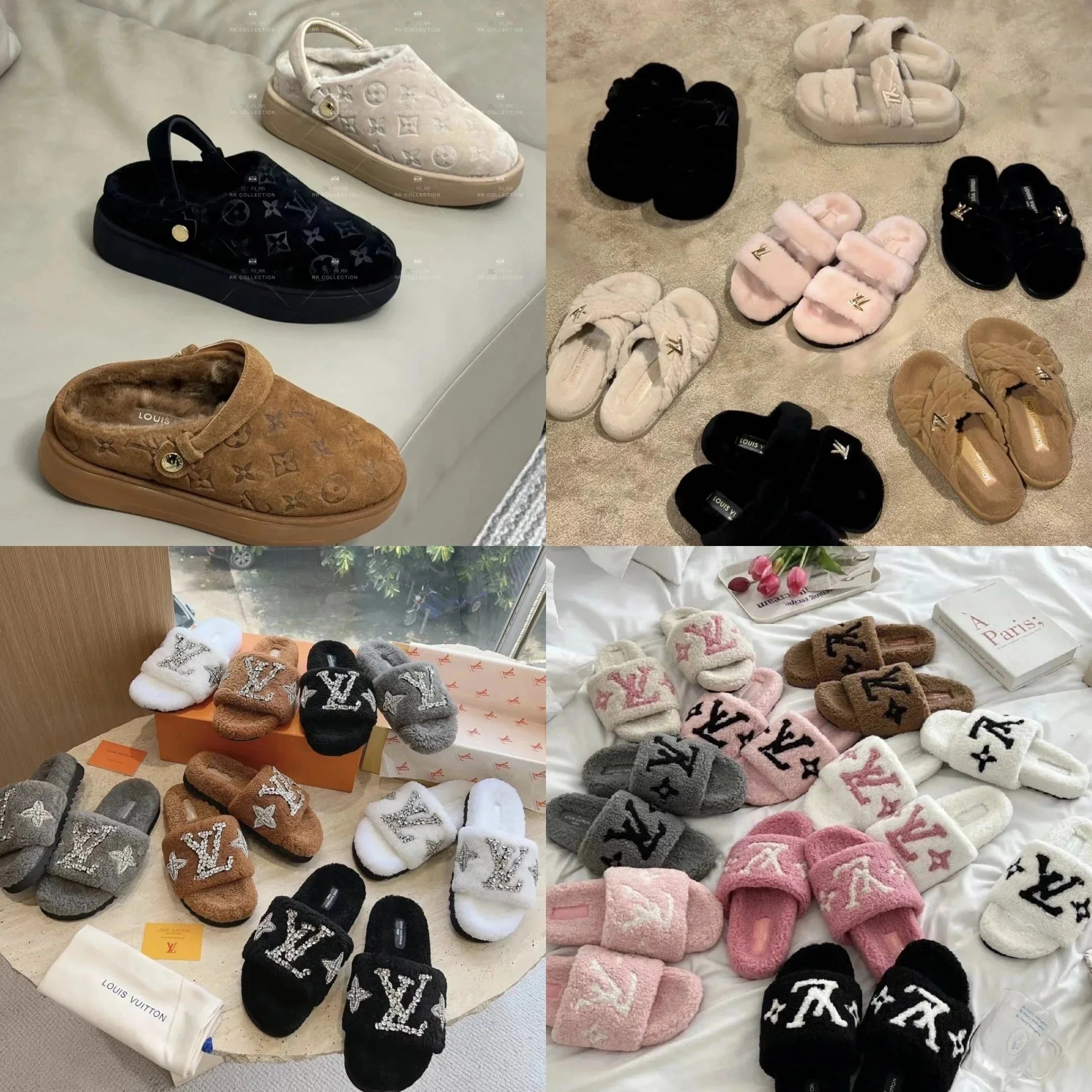 Louis Vuitton Monogram Furry Slide Slippers