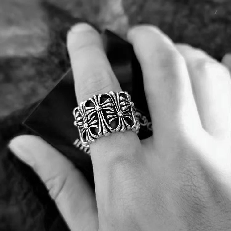 Chrome Hearts Silver Skull Cross Motif Ring