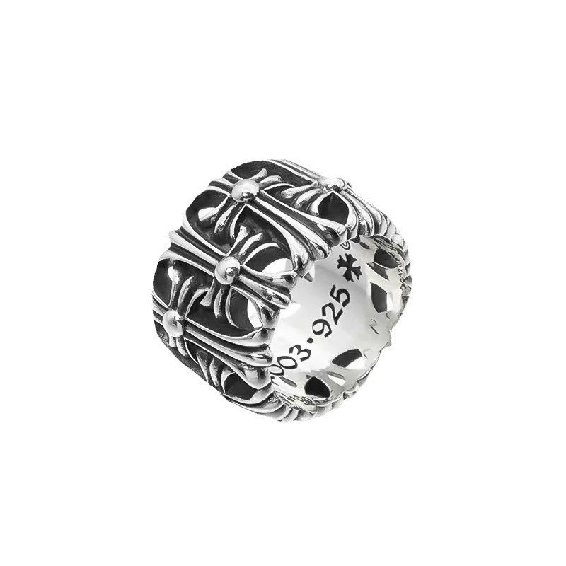 Chrome Hearts Silver Skull Cross Motif Ring
