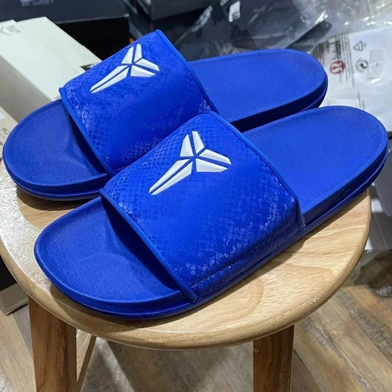 Kobe Bryant Logo Blue Snake Texture Slide Sandals