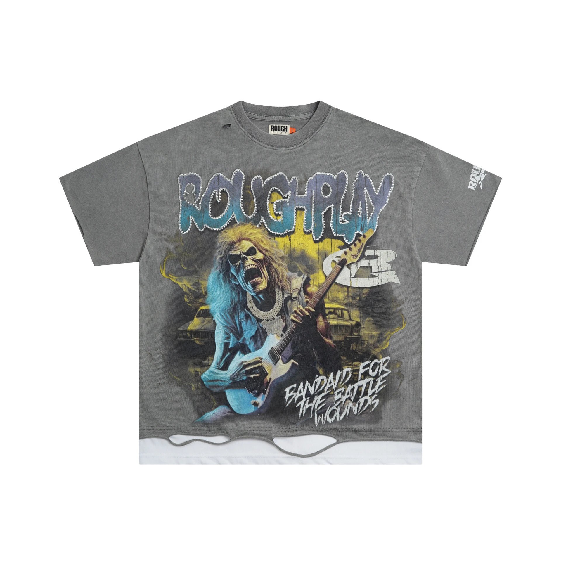 Roughplay Bandaid For The Battle Wounds Charcoal Graphic Oversized T-Shirt