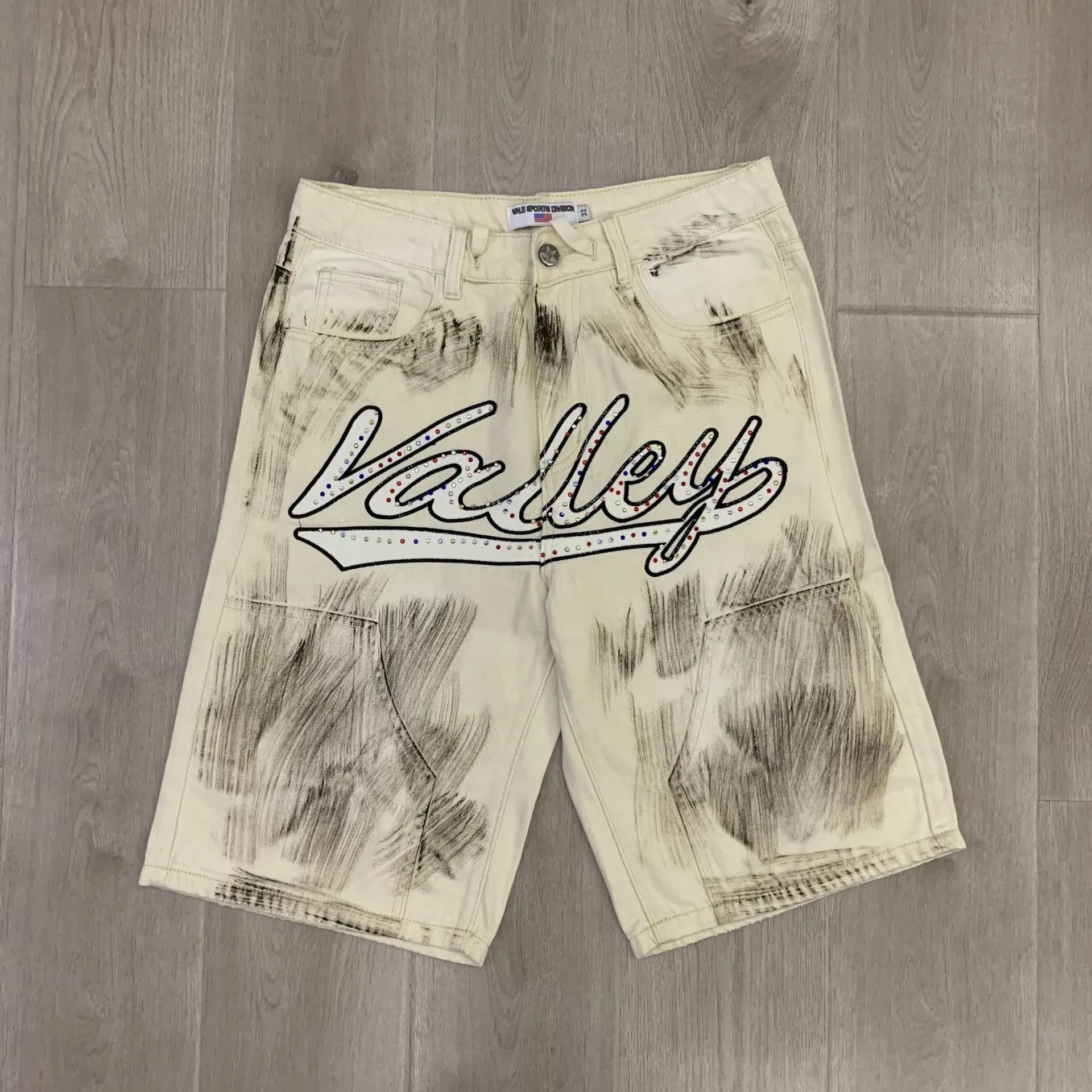 Valley Distressed Denim Shorts Brown Off White Olive Streetwear