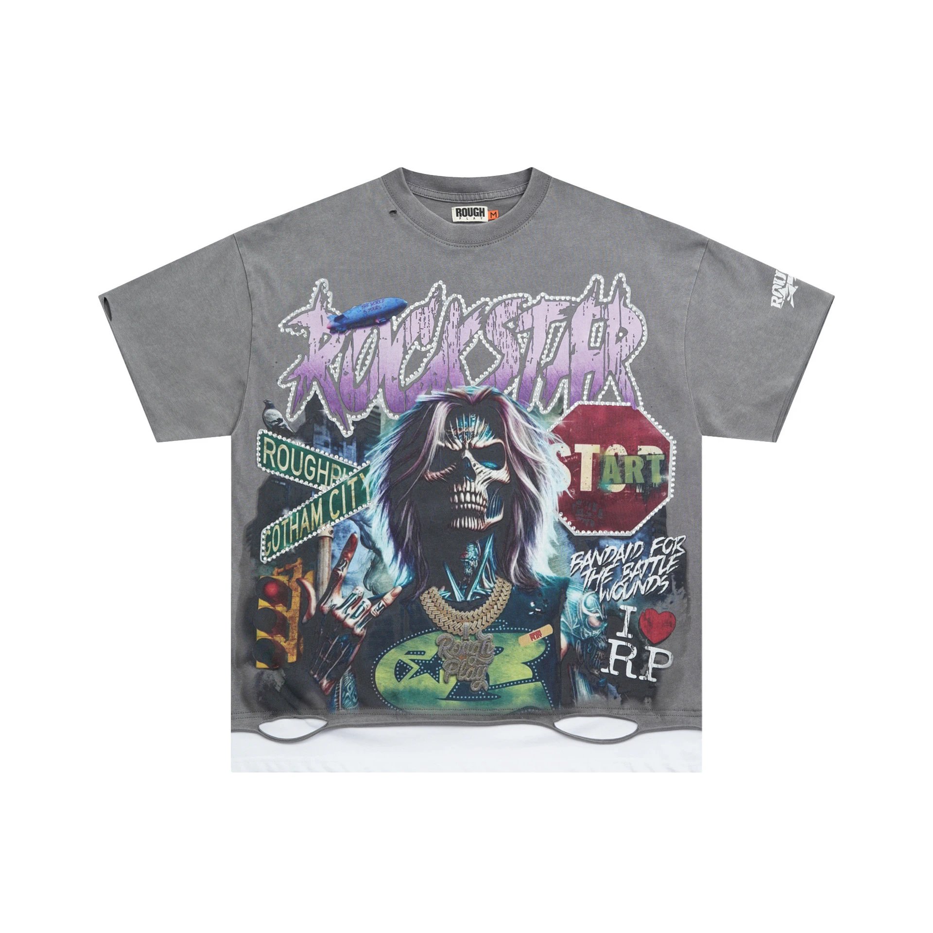 Rough Play Rockstar Gray Distressed Graphic T-Shirt