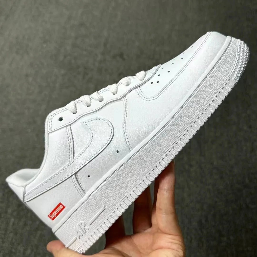 Nike Air Force 1 White Black Beige Lace-Up Casual Sneakers