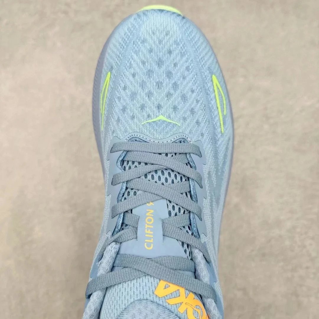 Hoka Clifton 9 Light Blue Neon Yellow Running Shoes