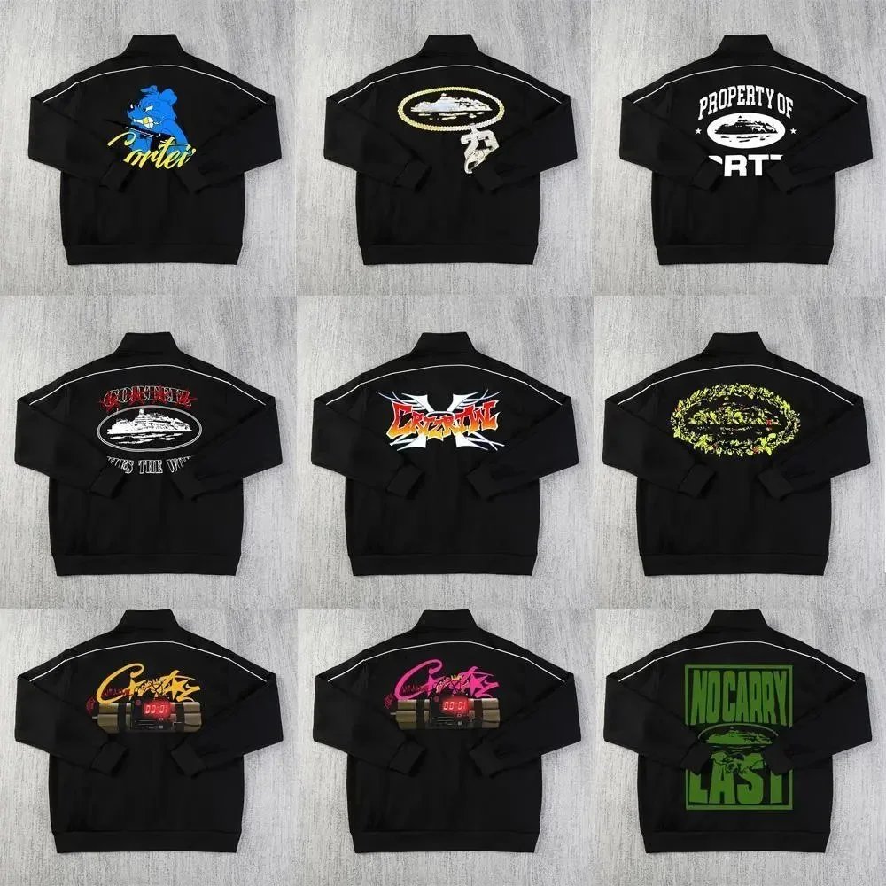 Black Track Jacket with Graphic Back Prints Streetwear