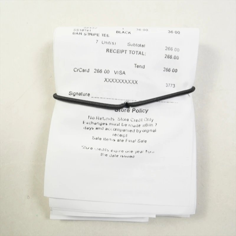 Paper Receipt Stack Black Rubber Band Bound Store Policy