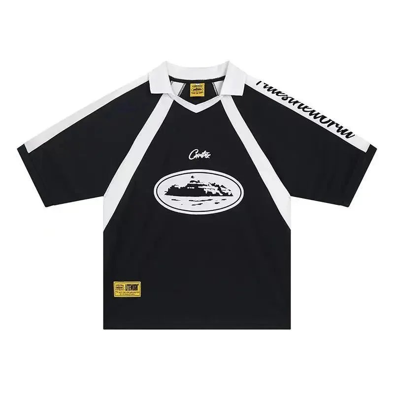 Corteiz Football Jerseys Short-Sleeve Polo Jersey with Number 18 Back Print — Black 5101