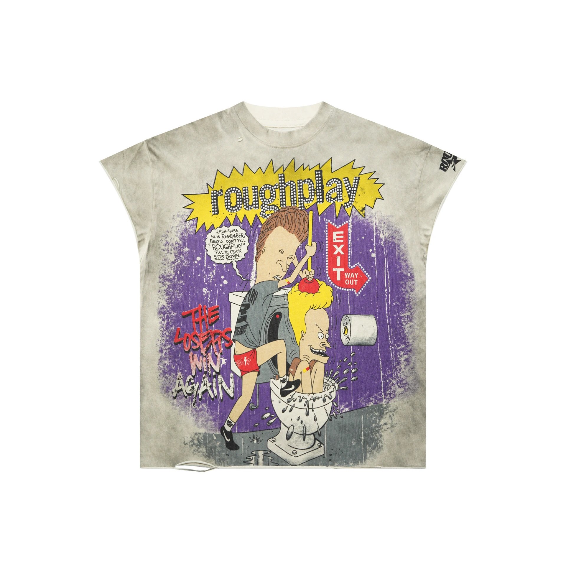 Roughplay Beavis And Butt Head Gray Acid Wash Graphic T-Shirt