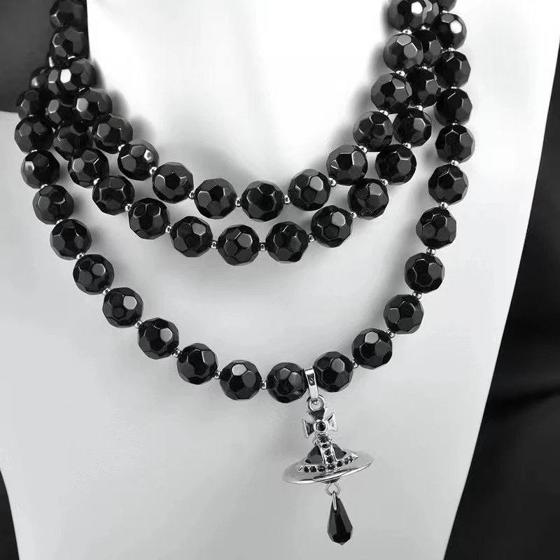 Vivienne Westwood Orb Black Faceted Bead Layered Necklace