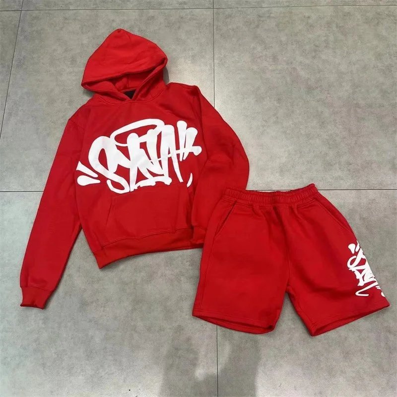 Graffiti Print Hoodie and Shorts Set Black Yellow Red White Blue Green Streetwear
