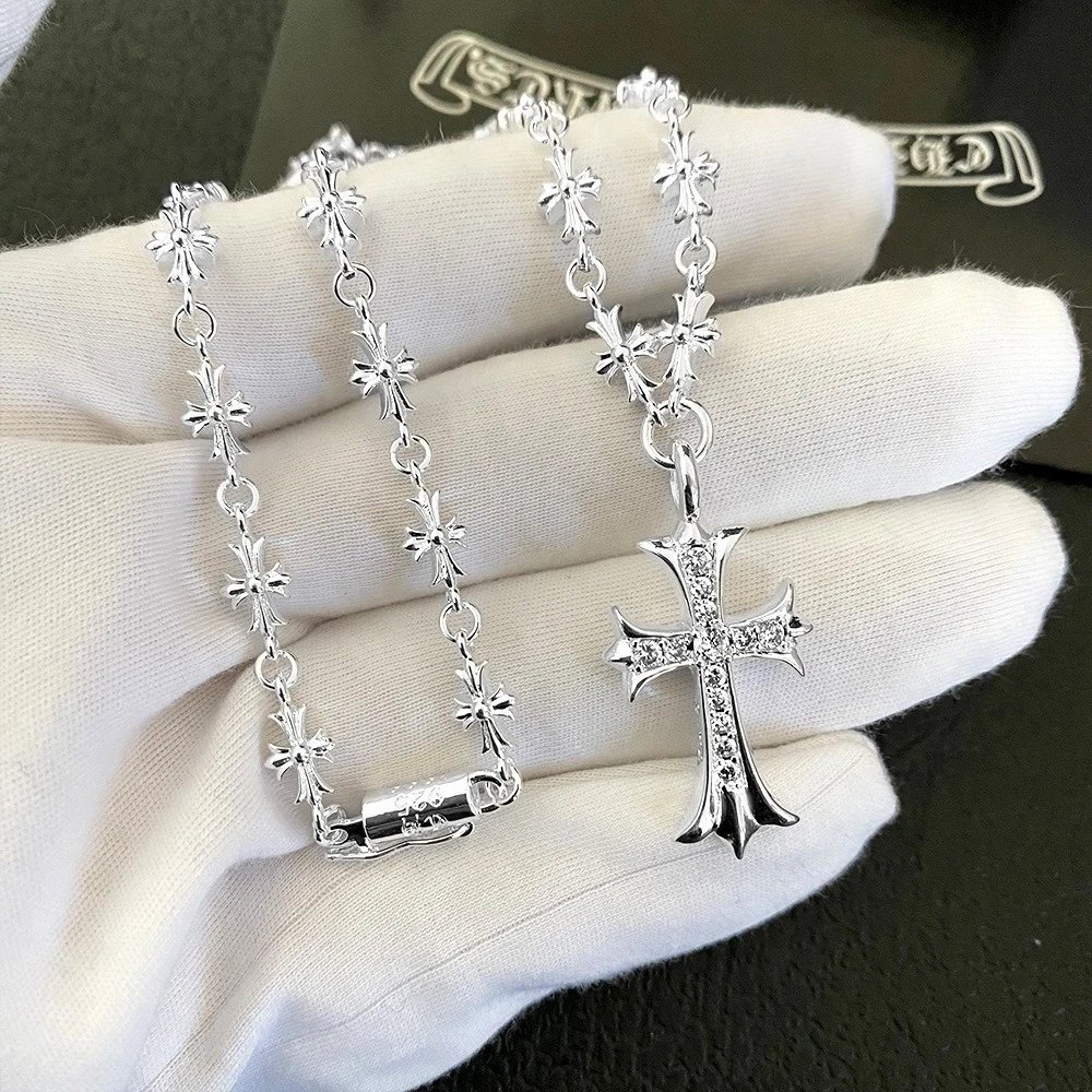 Chrome Hearts Silver Cross Pendant Necklace