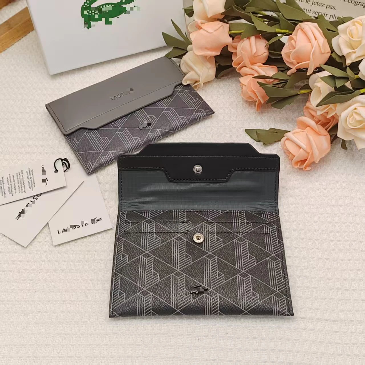 Lacoste Wallet Black Geometric Pattern Leather Cardholder