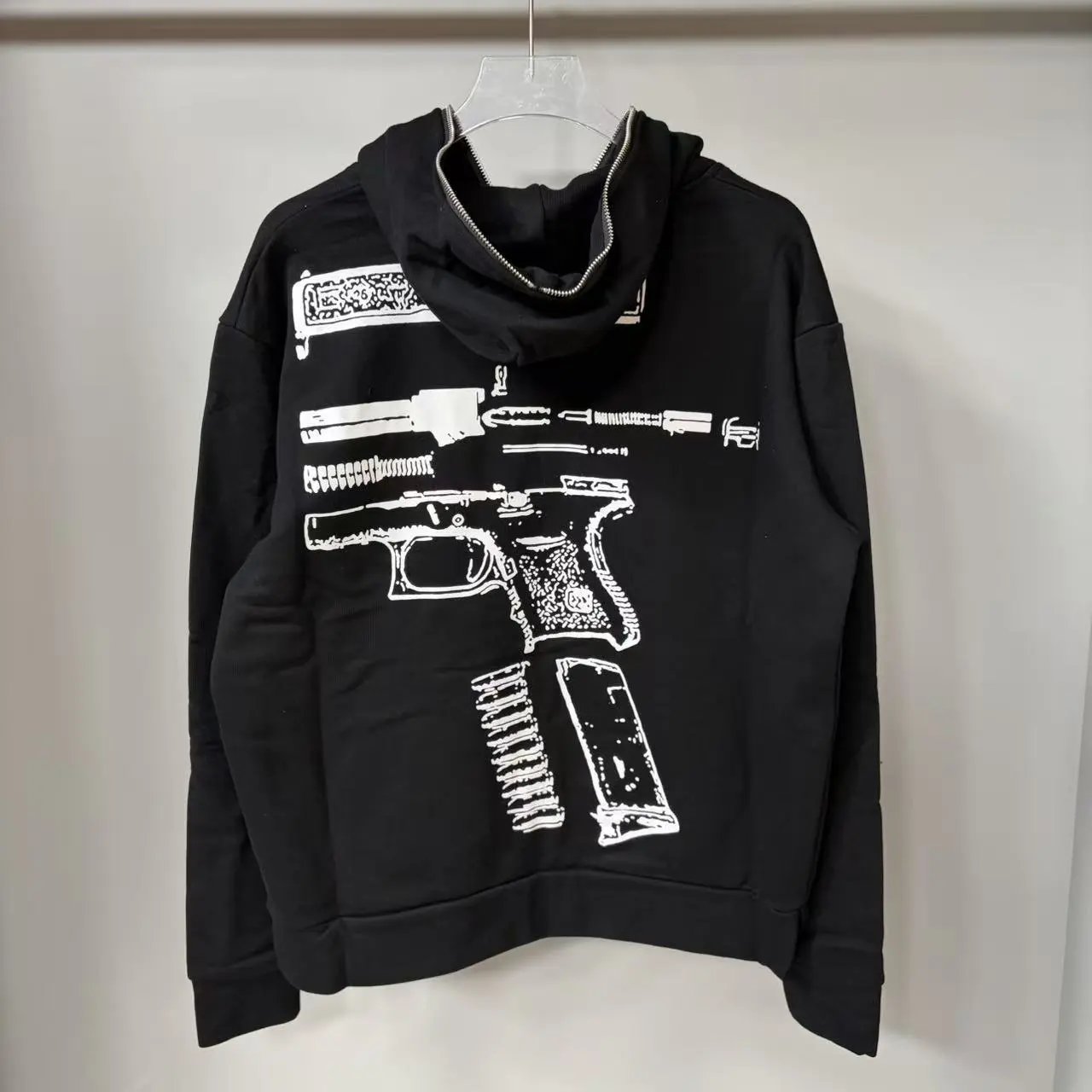 Black Full Zip Hoodie With Bold White Lettering Streetwear