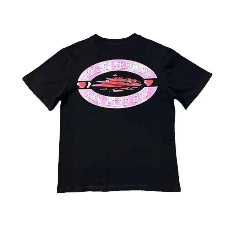 White Cotton T-Shirt Pink Graphic Logo Casual Tee