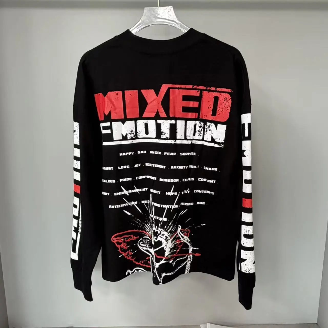 Mixed Emotion Black Graphic Long Sleeve T-Shirt
