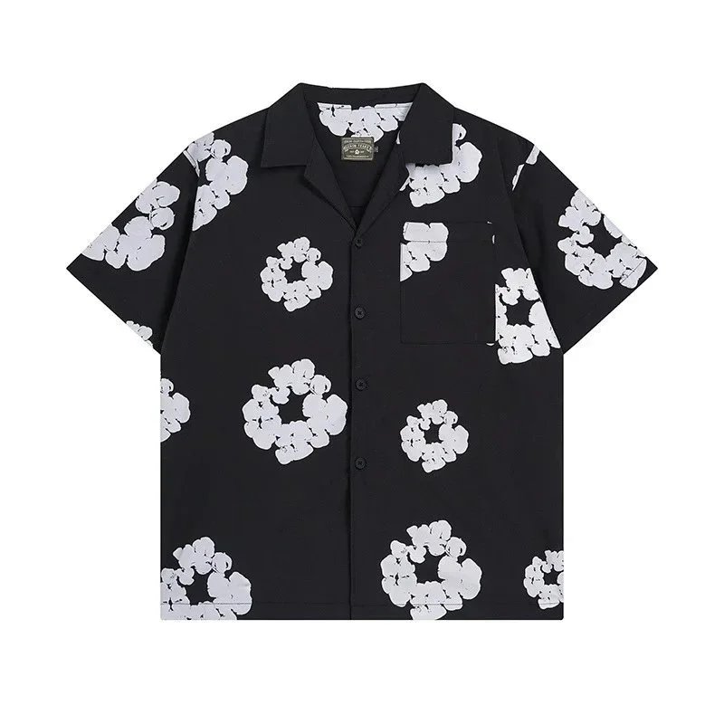 Recycled Logo Print Short Sleeve Shirt and Shorts Set Multicolor Hawaiian Style