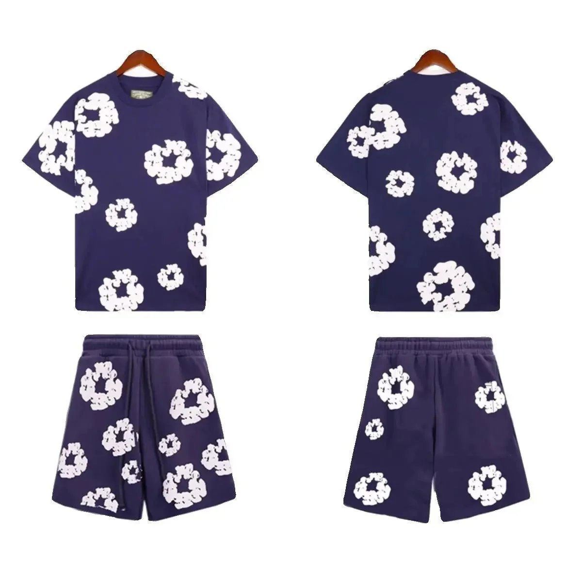 Cotton T-Shirt Shorts Set White Floral Print Casual