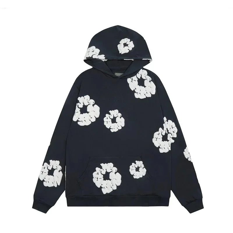 Floral Print Hooded Sweatshirt Set Gray Navy Red Black Streetwear