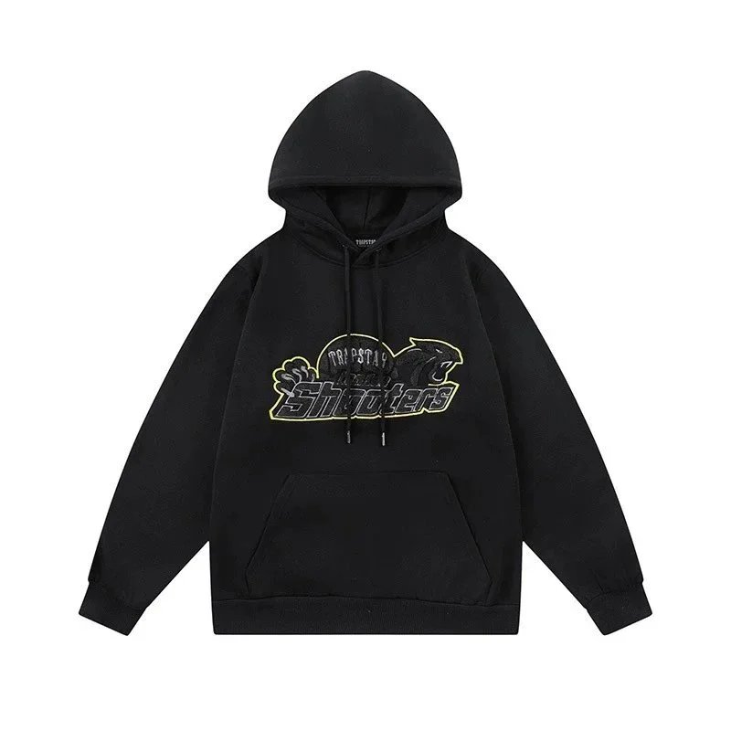 Black Hoodie And Jogger Set With Yellow Outline Graphic Logo