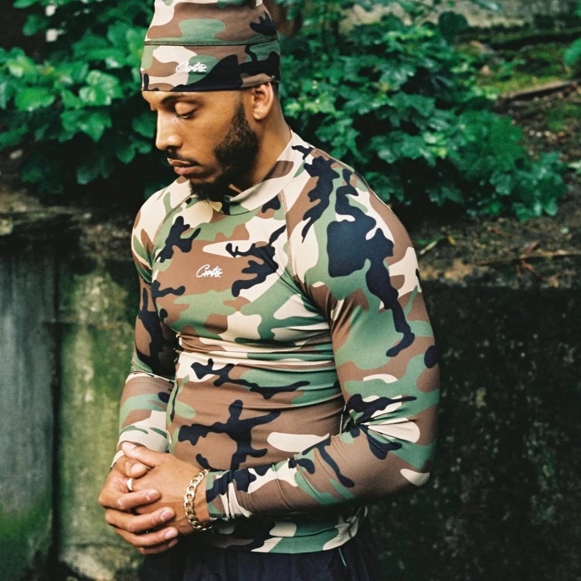 Corteiz Camo Print Green Brown Black Performance Rash Guard