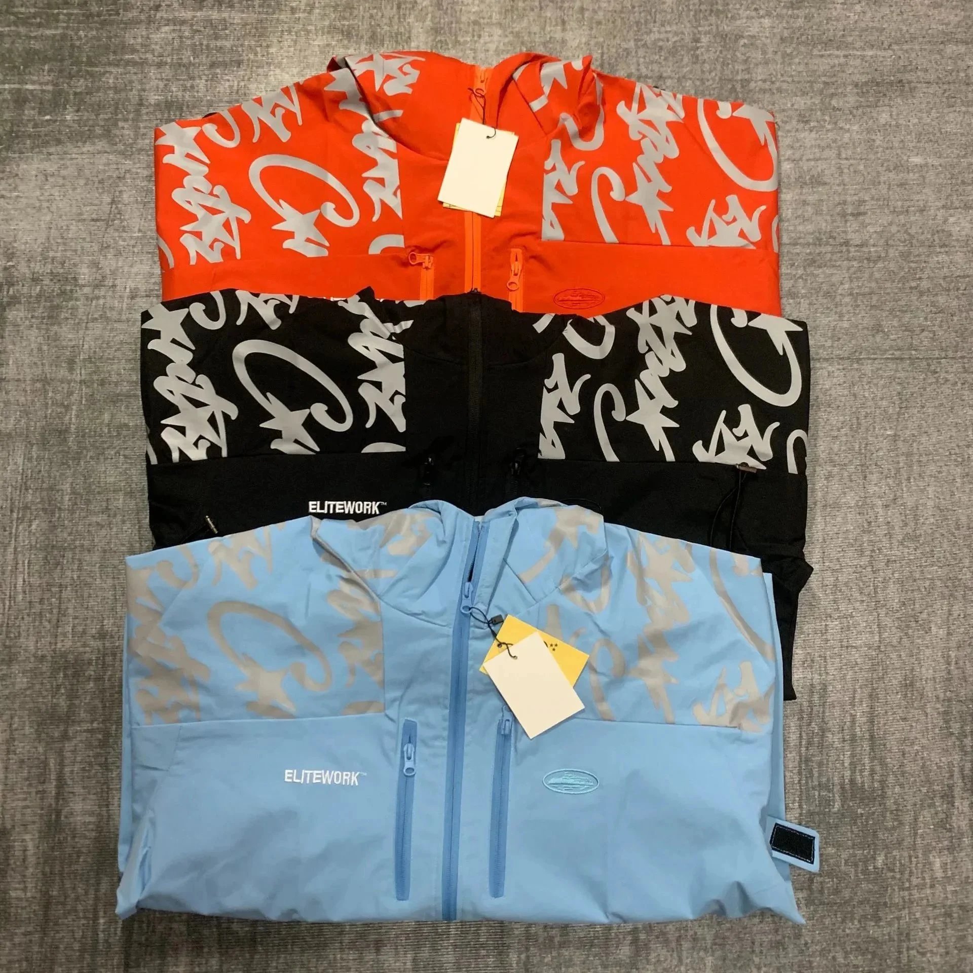 Elitework Graphic Print Black Hooded Windbreaker Jacket