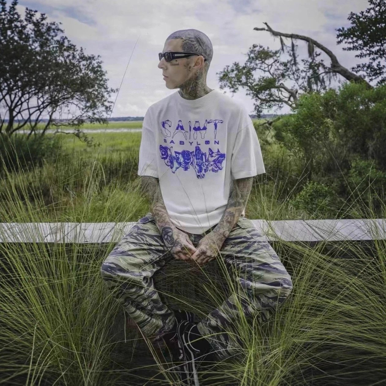 Saint Babylon White Graphic Oversized T-Shirt