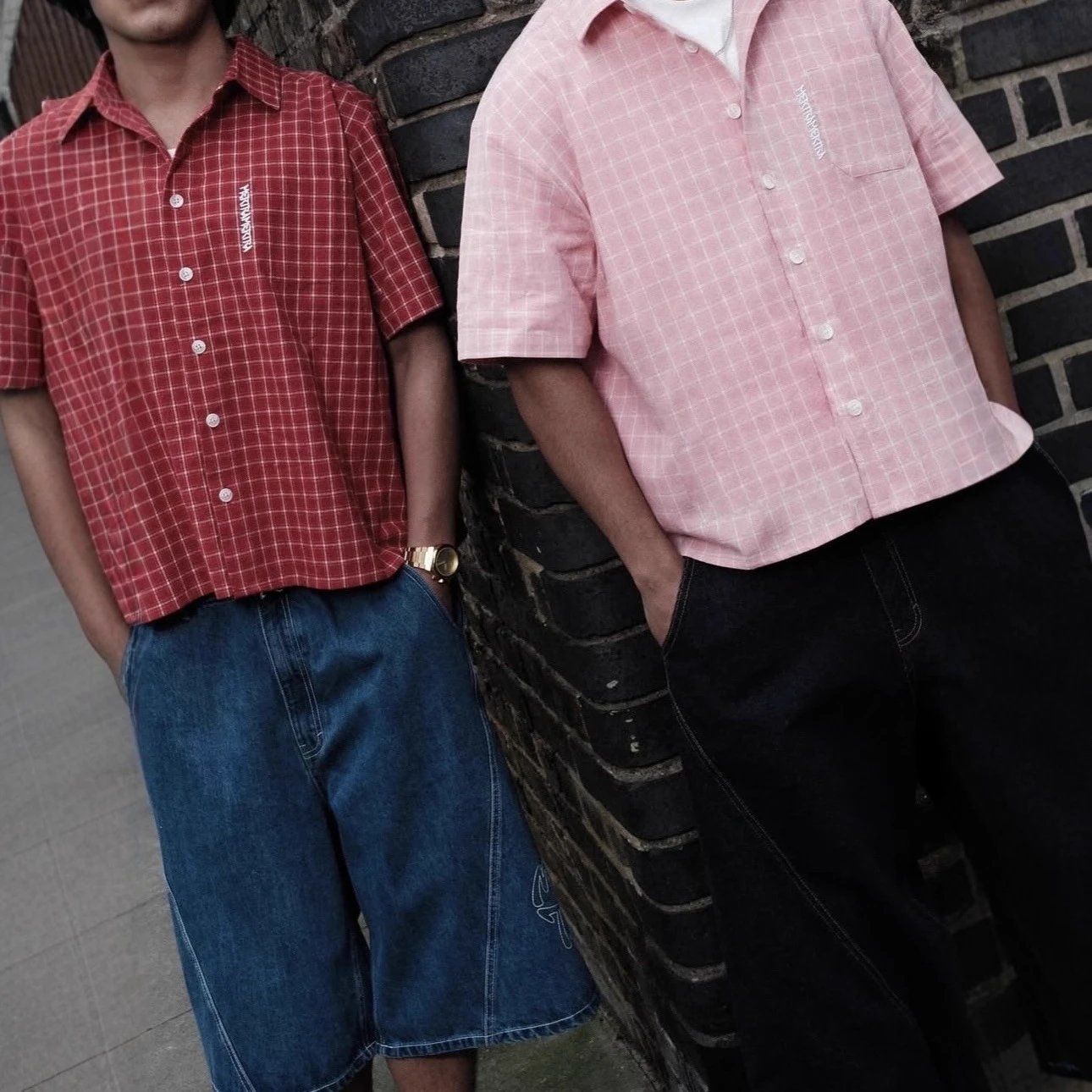 Red Checkered Short Sleeve Button Up Shirt Red Casual