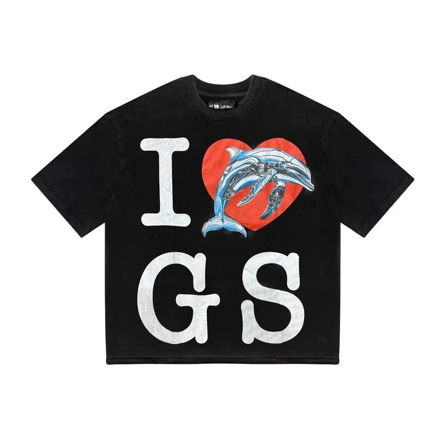 Graphic T-Shirt Cream I Heart GS Dolphin Print Casual Tee