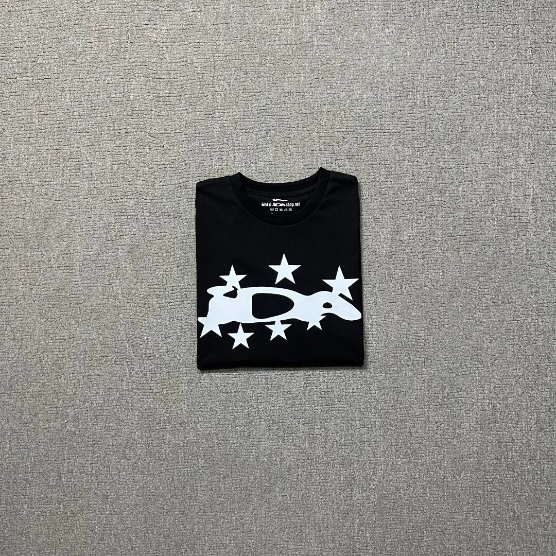 Black T-Shirt With White Star And Whale Graphic Casual Tee