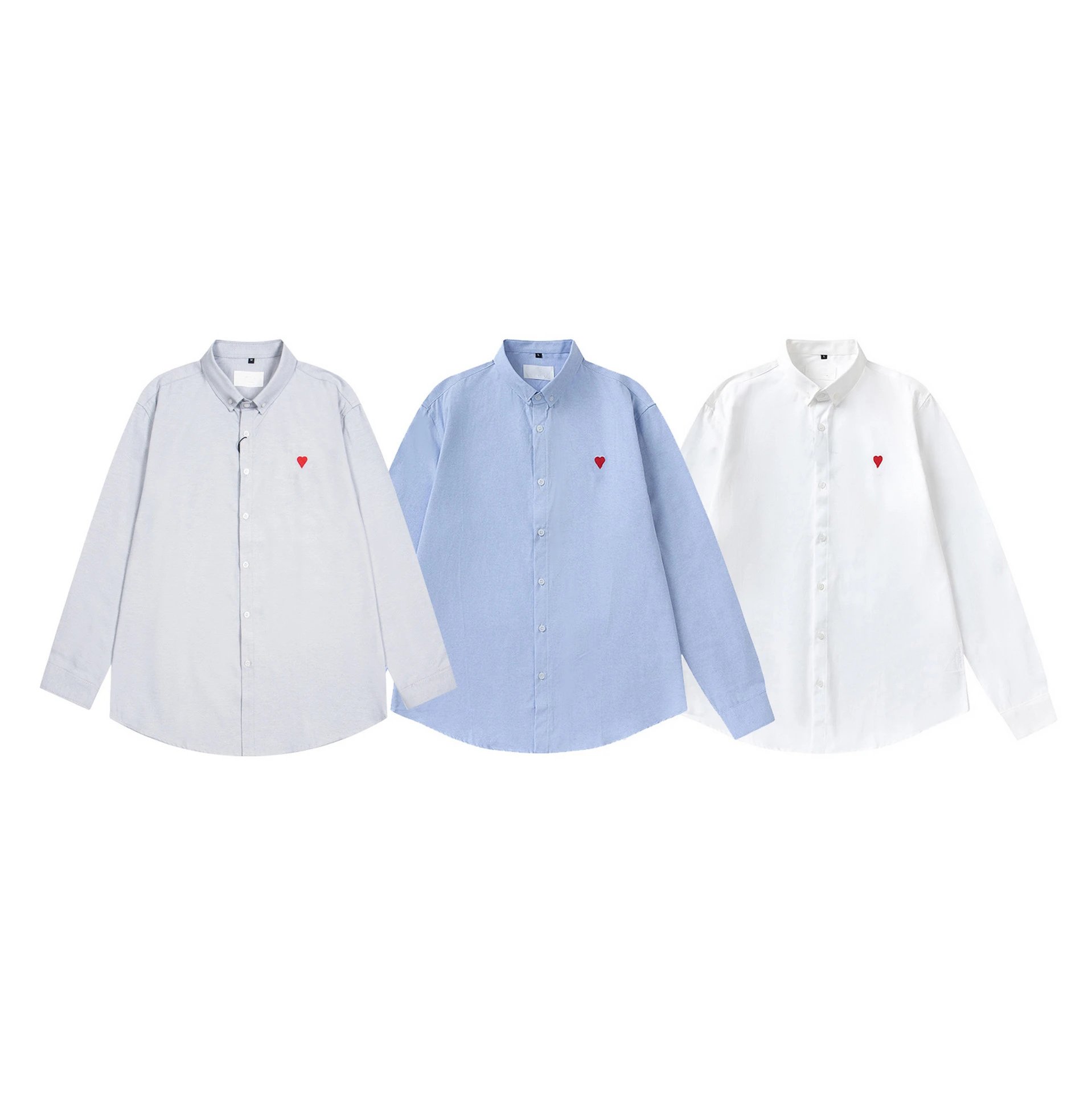 Striped Cotton Shirt Light Blue Mint Pink Grey Embroidered Heart Casual
