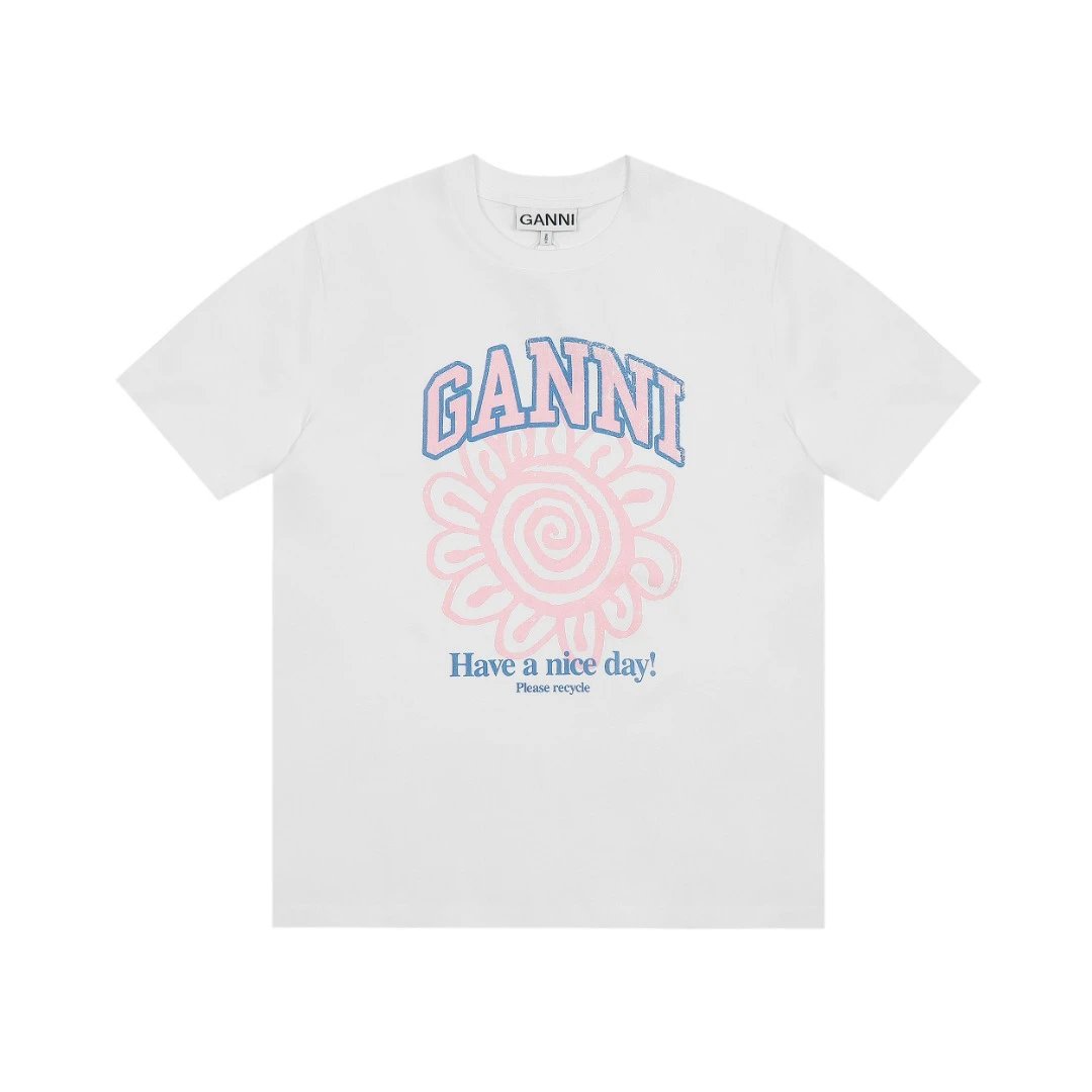 GANNI T-Shirts Graphic Print — G45 white powder