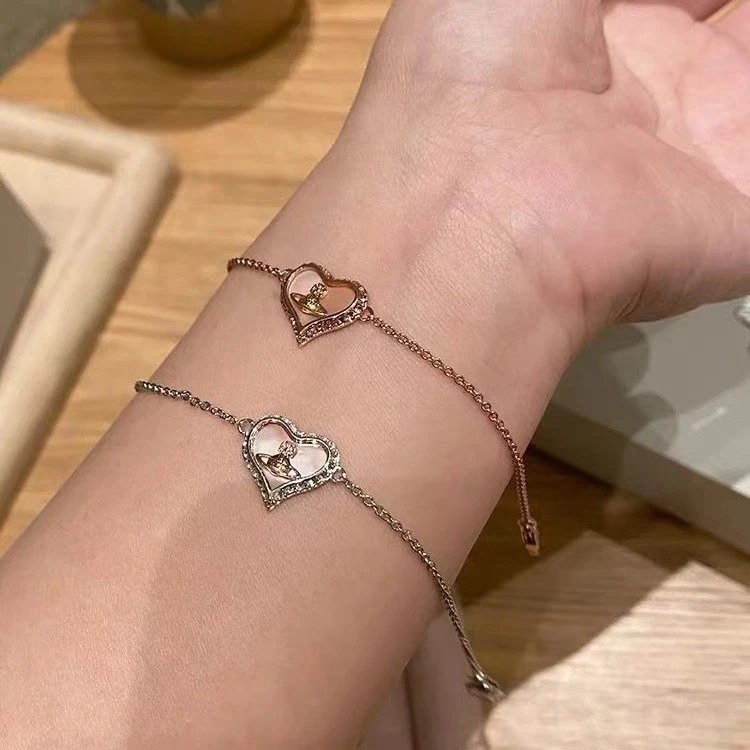 Vivienne Westwood Heart Pink Mother Of Pearl Charm Bracelet