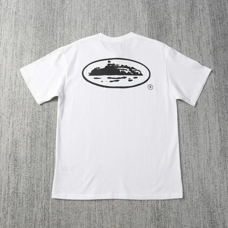 White Black Oval Island Graphic T-Shirt Casual