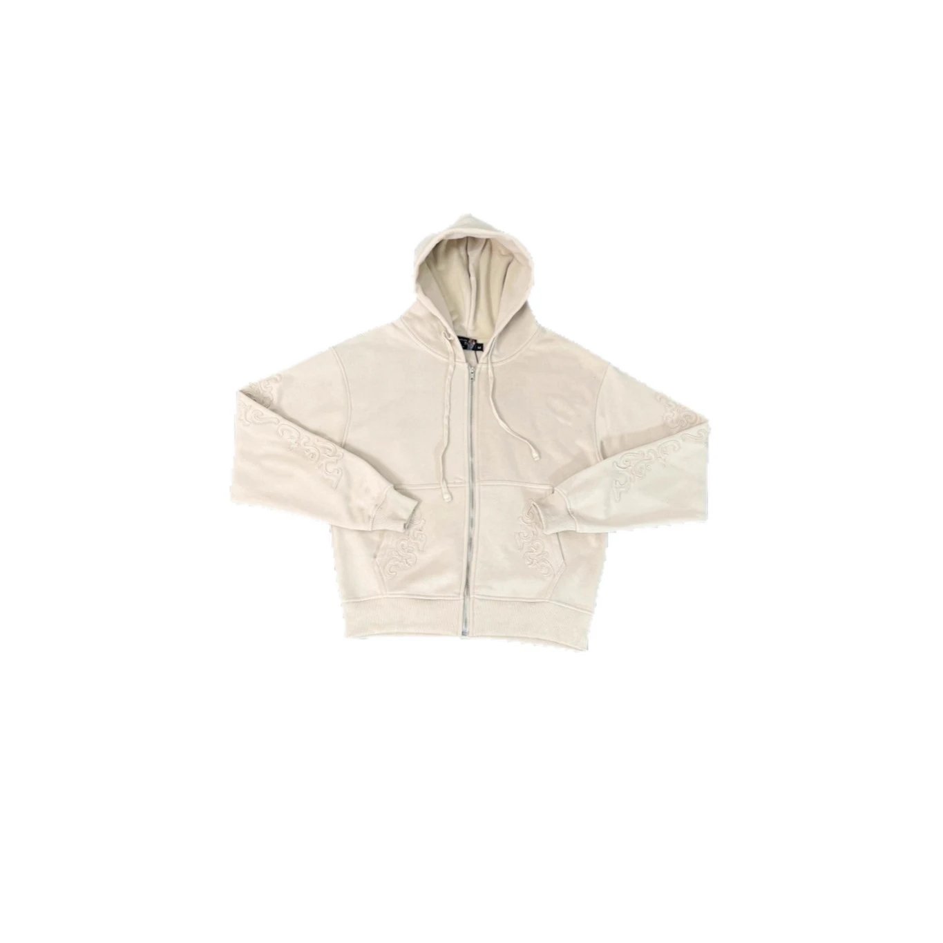 Cream Embroidered Hoodie And Jogger Set Beige Ethnic Style