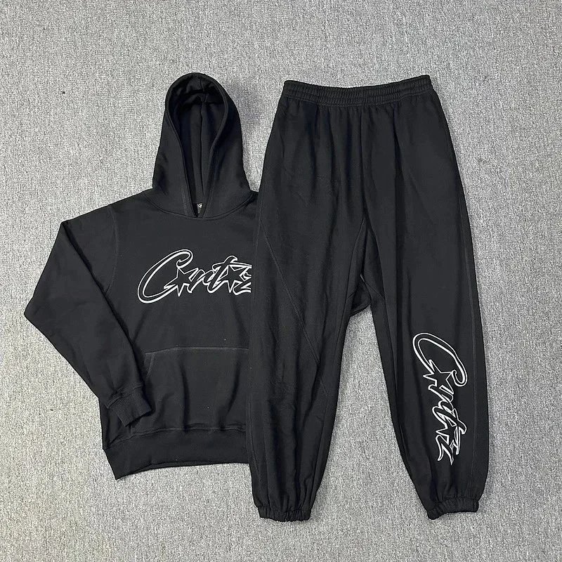 Cutez Hooded Sweatshirt Set Light Blue Black White Olive Green Streetwear