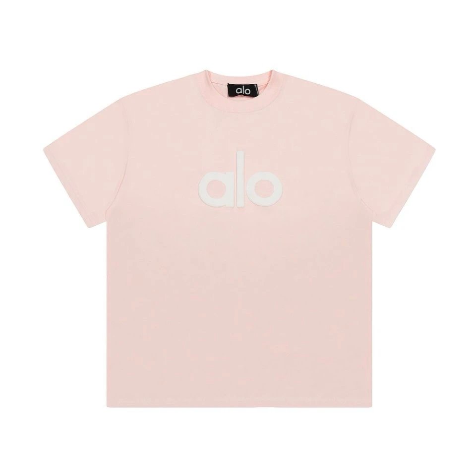 Alo Classic Logo White Pink Light Pink Beige Light Blue Blue Yellow Pink Rust Lime Navy Teal Gray Brown Black Casual T-Shirt