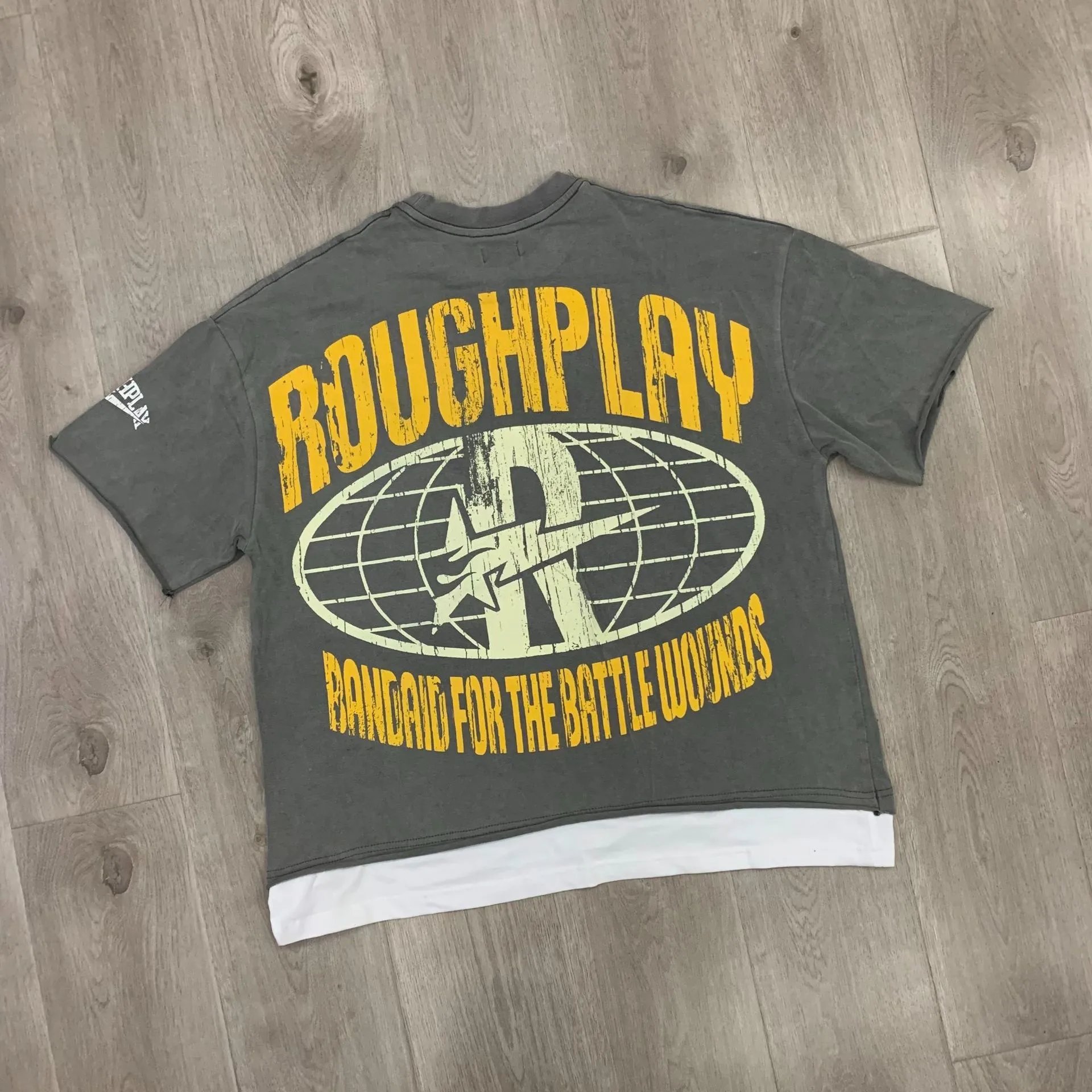 Roughplay Bandaid For The Battle Wounds Charcoal Graphic Oversized T-Shirt