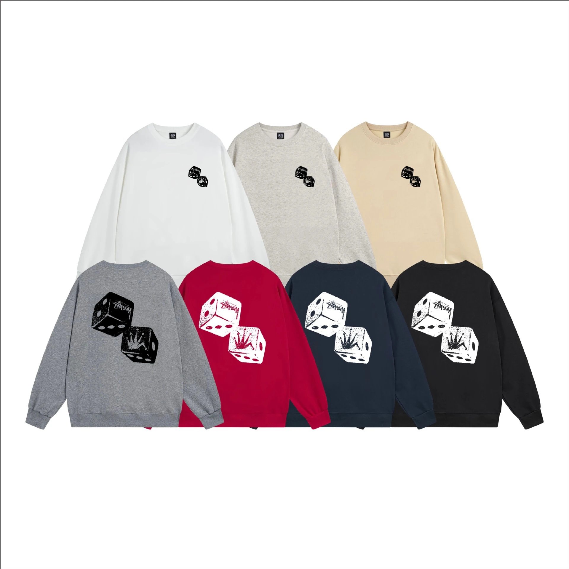 Stussy International Crewneck Sweatshirt White Gray Beige Red Navy Black Graphic