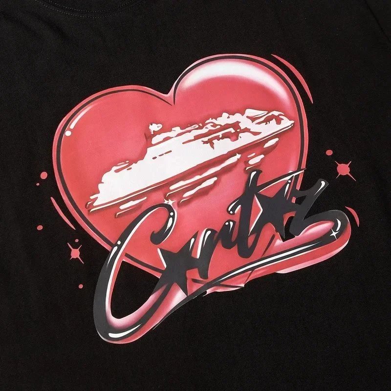 Heart Graphic Print White Black Streetwear T-Shirt