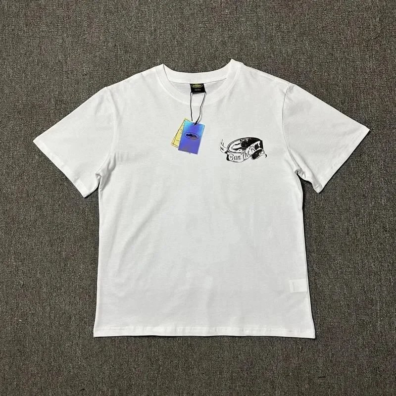 White Cotton T-Shirt With Black Graphic Print Casual Tee