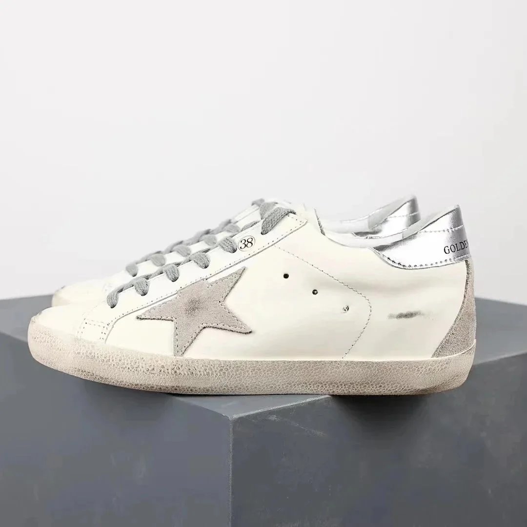 Golden Goose Superstar White Navy Blue Distressed Sneakers