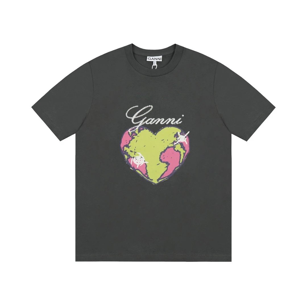 GANNI T-Shirts Graphic Print — G50 Charcoal Gray